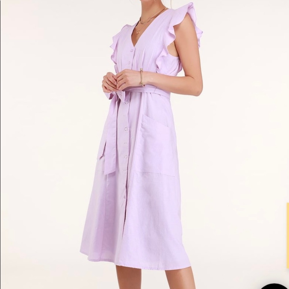 Lulus Sophie Button Up lavender midi dress Sz L